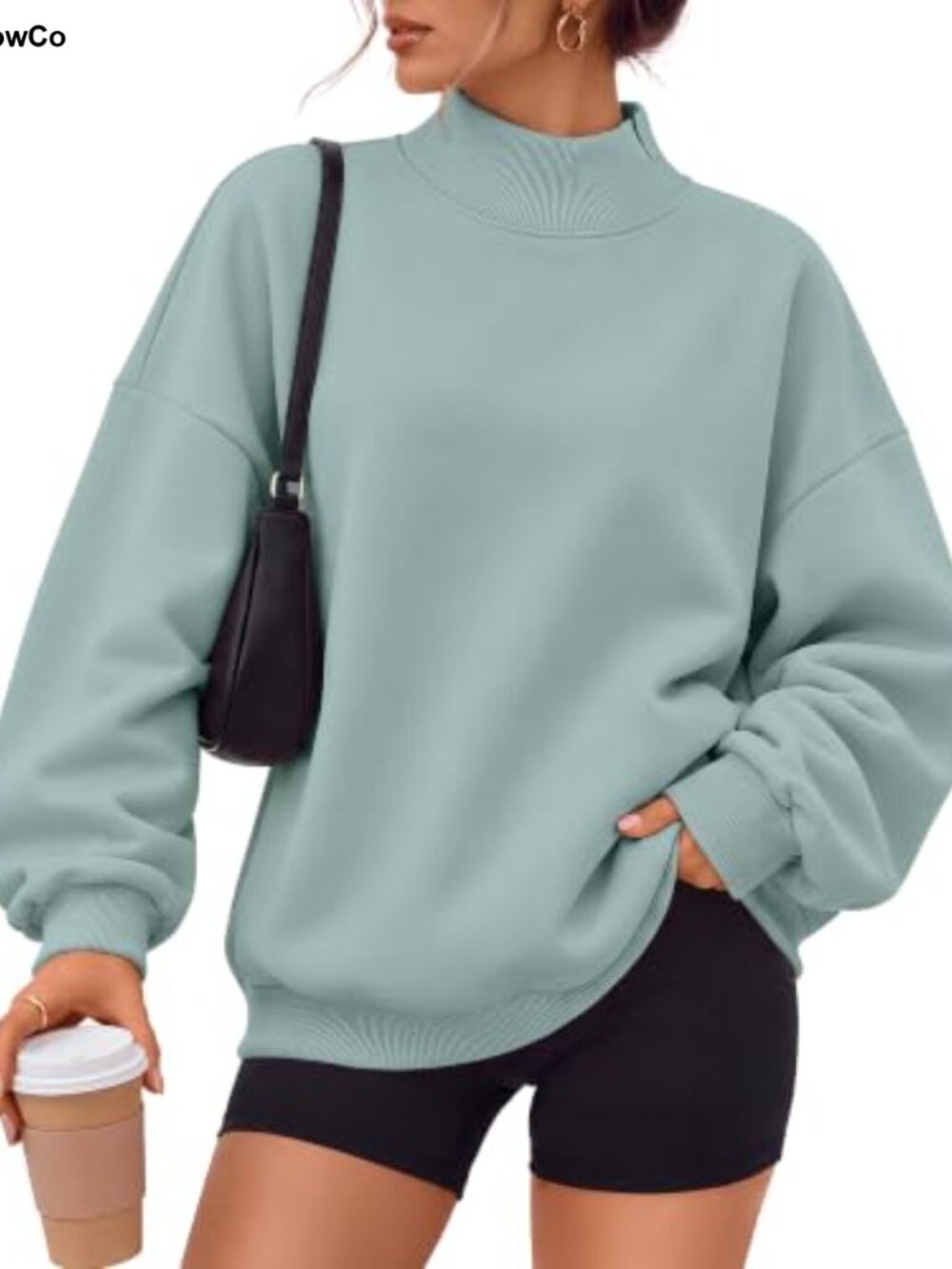 Mock Neck Sweatshirt Fleece Pullover Oversized Turtleneck Top